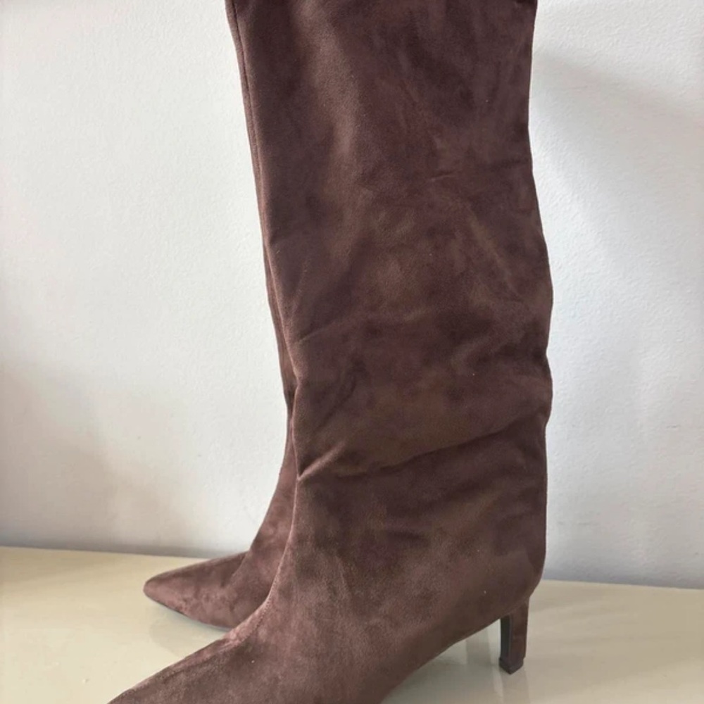 Women's Brown Suede Over-the-Knee Boots - Elegant Pointed Toe